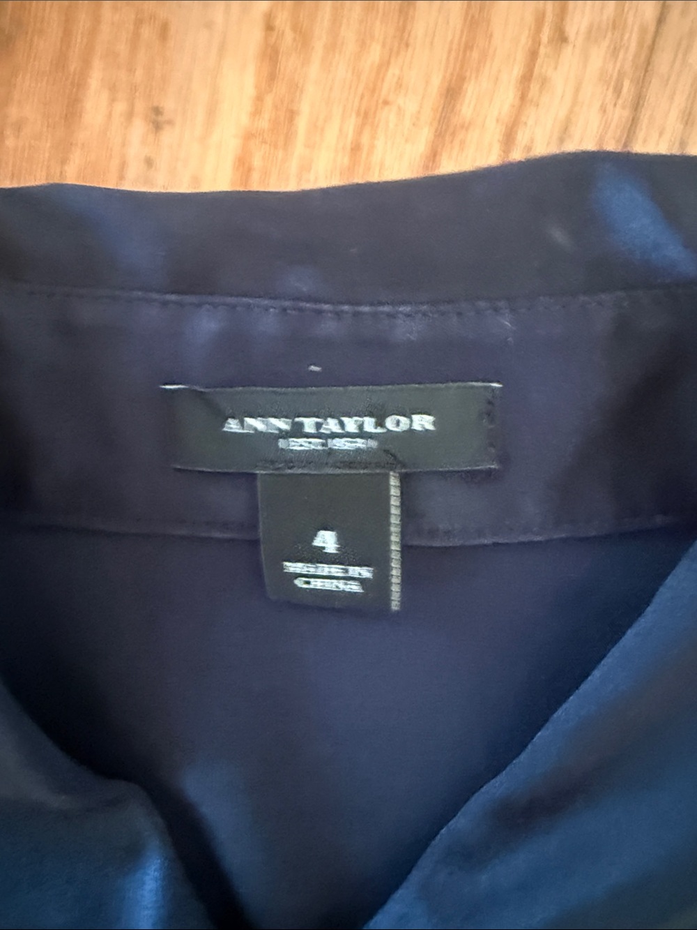 Ann Taylor Navy Satin Button-Up Blouse - Picture 2 of 3